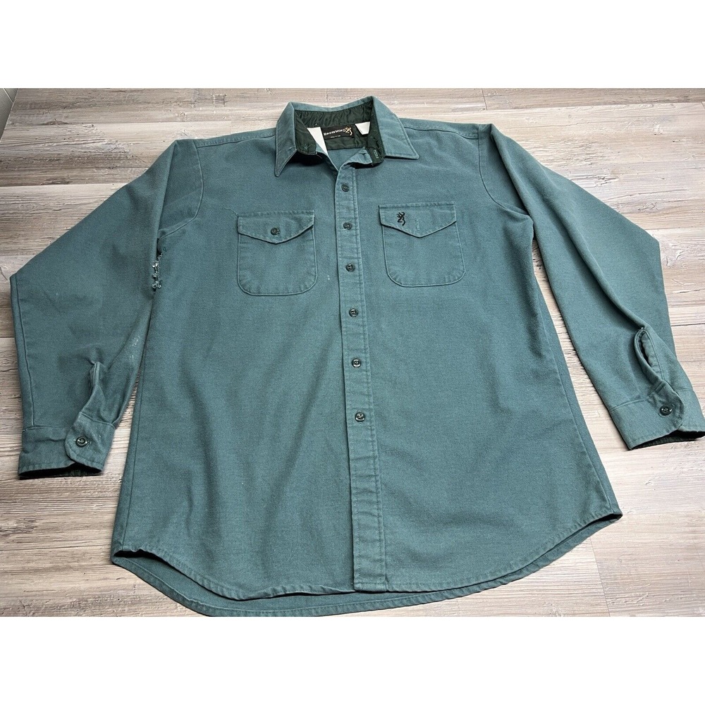 Vintage Chamois Hunting Shooting Outdoors Shirt Browning Made in USA Green Sz XL